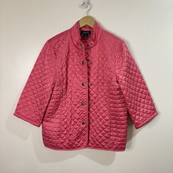 Jones New York Jackets & Blazers - Jones New York Coat Signature Jacket L Quilted Pink Zip Front Barbie Grommets